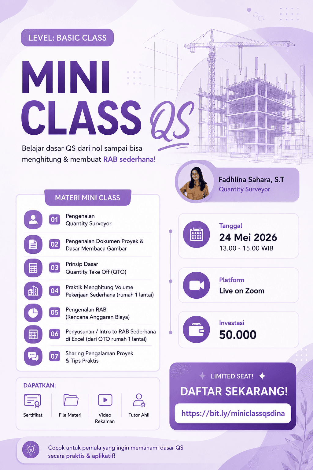 MINI CLASSS QS - Belajar dasar QS dari nol sampai bisa menghitung & membuat RAB sederhana!